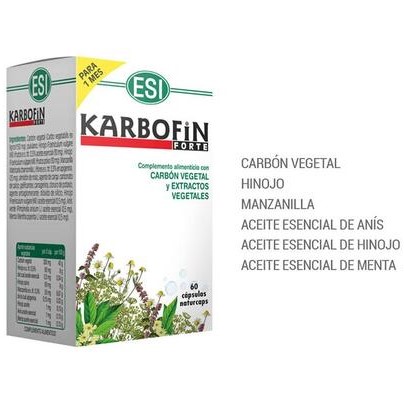 Antigases Karbofin Forte con carb贸n activo ESI (60 c谩ps) Gases Hinchaz贸n Pedos Eructos